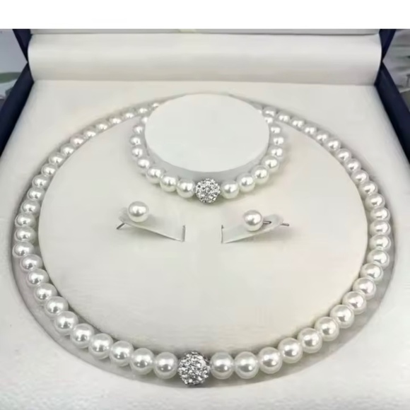 ✨ 3 PCS Imitation Pearl Fireball Necklace Bracelet Earring Stud Jewelry Set - Picture 2 of 4